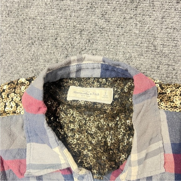 Vintage Abercrombie & Fitch Shirt Womens Small Blue Red Plaid Button Up Sequins - Picture 5 of 7